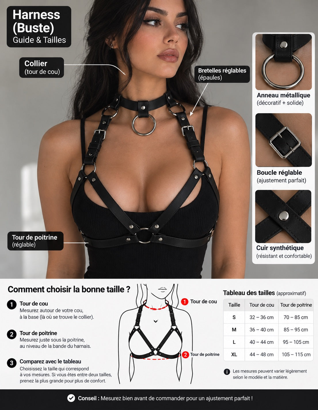 Harnais Buste en Cuir Fait Main