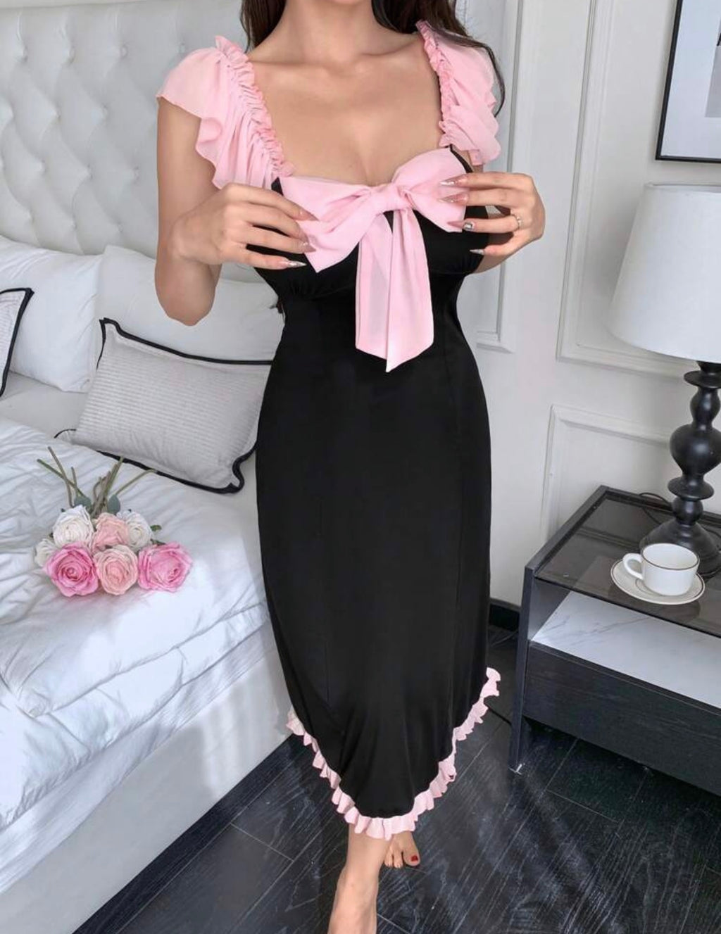 🖤 Black & 🎀 Pink Night Dress